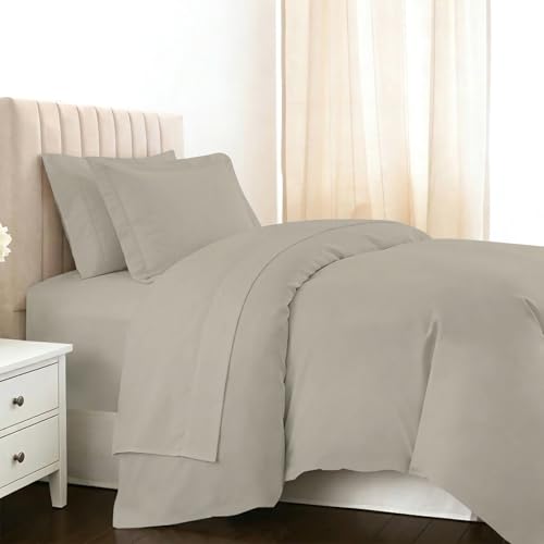 Cotton Twin Duvet Cover + Sheet Set 400 Thread Count Simply Taupe