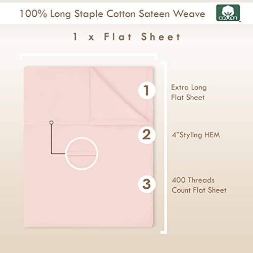 100% Cotton King Flat Sheet 400 Thread Count Light Pink