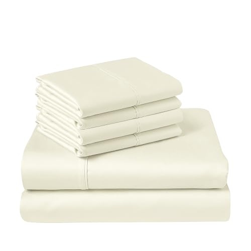 Cotton Sheets Set Queen with 4 Cases 400 Thread Count Off White