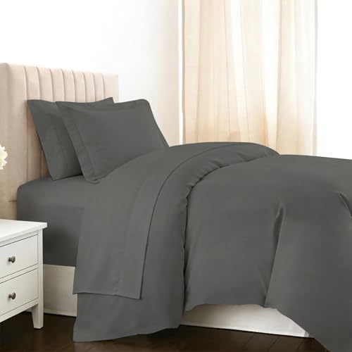 Cotton Twin Duvet Cover + Sheet Set 400 Thread Count Dark Grey
