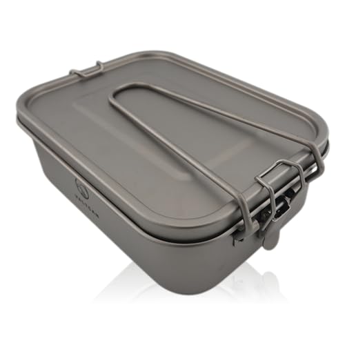 Titanium Lunch Bento Storage Box 1200ml 40 oz Grade 1 Airtight Locking Lid Leakproof Foldable Handle Reheatable on Fire Ultralight 254g Camping Office Meal Prep Food Container Dishwasher Safe