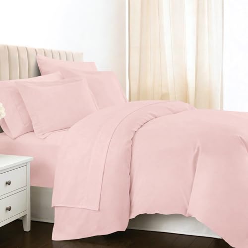 Cotton Queen Duvet Cover + Sheet Set 400 Thread Count Light Pink