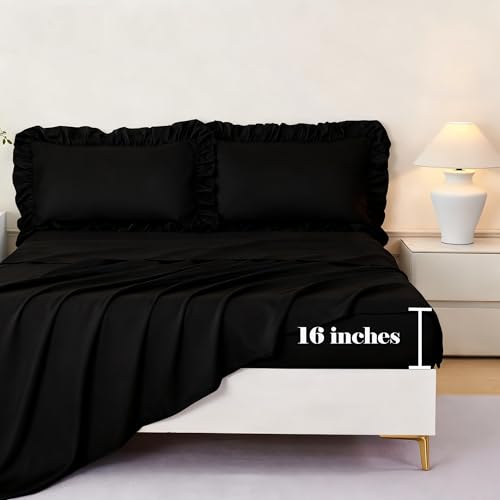 Black King Size Comforter Set 5Pcs Ruffle Bed in A Bag