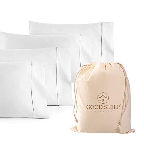 1000 TC White King Pillowcases Set of 4 100% Egyptian Cotton Pillow Cases with Long Staple Cotton & Sateen Weave (4 Count)