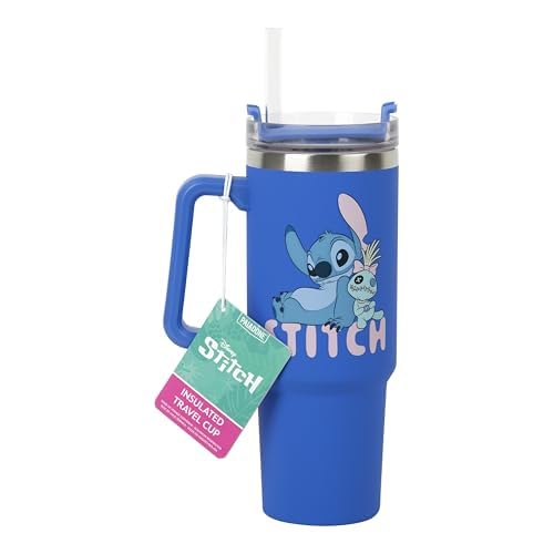 Disney Stitch 900 ml Blue Insulated Travel Cup and Straw