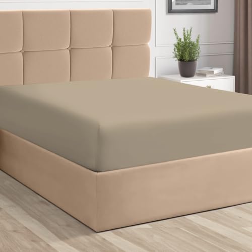 Pure 100% Cotton Fitted Sheet Queen Simply Taupe