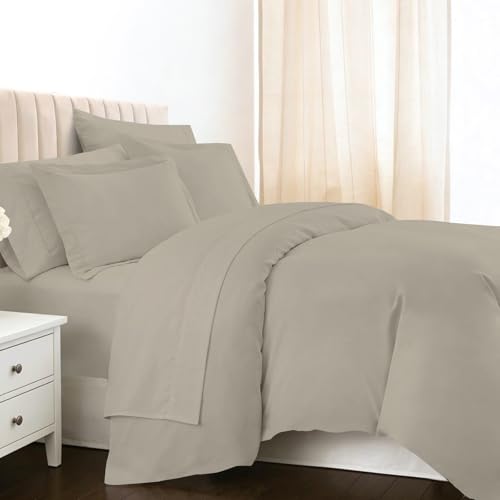 Cotton Queen Duvet Cover + Sheet Set 400 Thread Count Simply Taupe