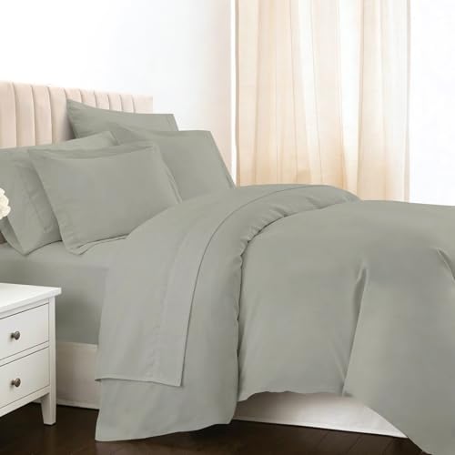 Cotton Full Duvet Cover + Sheet Set 400 Thread Count Silver