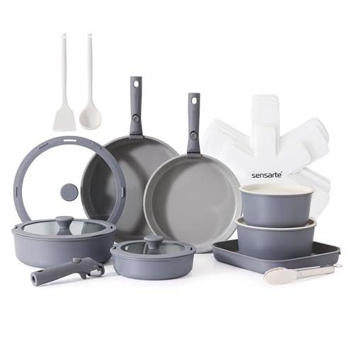24 Piece Ceramic Detachable Handle Pots and Pans Set Gray