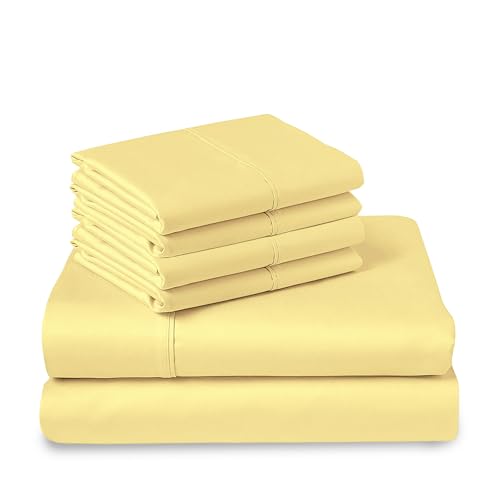 Cotton Sheets Set King with 4 Cases 400 Thread Count Mellow Yellow