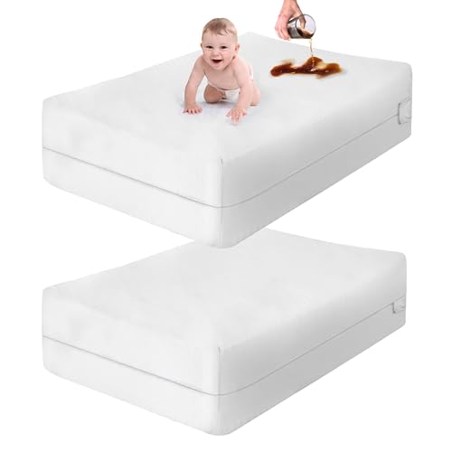 2 Pack Mini Crib Mattress Protector Waterproof Zippered Encasement Cover for Baby (2 2)