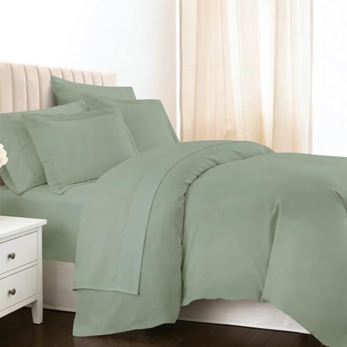 Cotton Queen Duvet Cover + Sheet Set 400 Thread Count Sea Foam