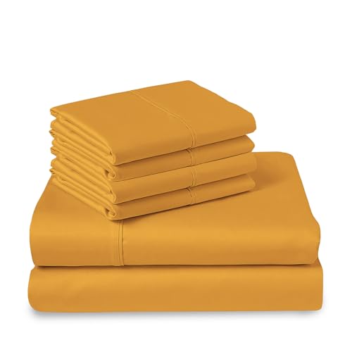 Cotton Sheets Set King with 4 Cases 400 Thread Count Honey Gold