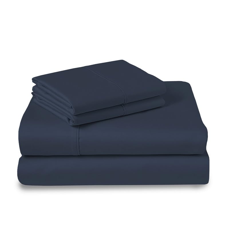 100% Cotton Sheets Set Queen 400 Thread Count Dark Blue