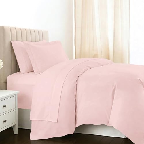 Cotton Twin Duvet Cover + Sheet Set 400 Thread Count Light Pink
