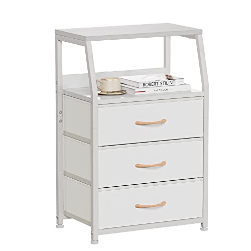 White Night Stand with 3 Fabric Drawers