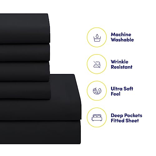 5 Piece Comforter Set Bag Solid Color All Season Soft Down Alternative Blanket & Luxurious Microfiber Bed Sheets (5 Count)
