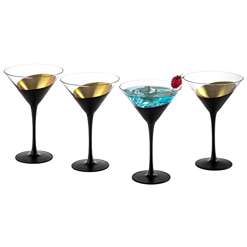 Modern Matte Black and Gold Tone Plated Martini Glasses (4 Count)