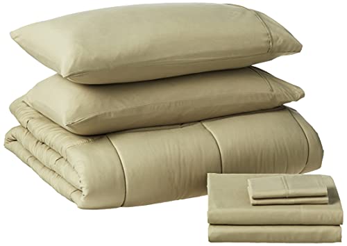 7 Piece Comforter Set Bag Solid Color All Season Soft Down Alternative Blanket & Luxurious Microfiber Bed Sheets (7 Count)