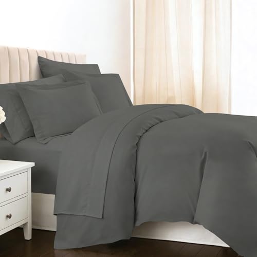 Cotton Full Duvet Cover + Sheet Set 400 Thread Count Dark Grey