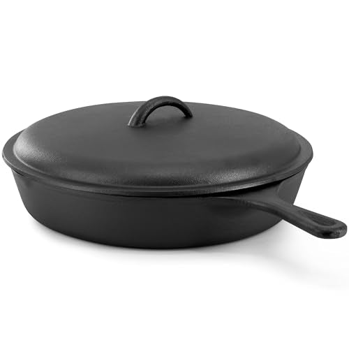 12 Inch Pre Seasoned Cast Iron Skillet with Cast Iron Lid