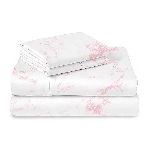 100% Cotton Carrara Marble Print Twin Sheets Set 400TC Pink