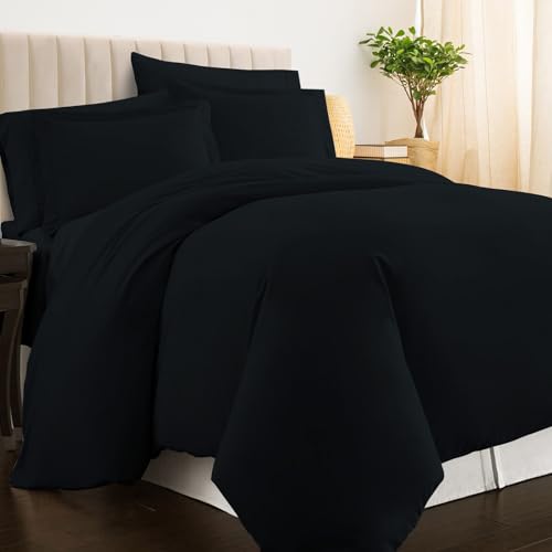 100% Cotton Queen Duvet Cover Set 400 Thread Count Black