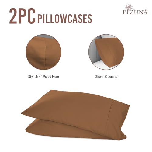 100% Cotton King Size Pillowcases 400 Thread Count Mocha Brown