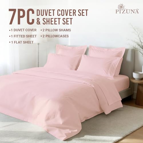 Cotton Queen Duvet Cover + Sheet Set 400 Thread Count Light Pink