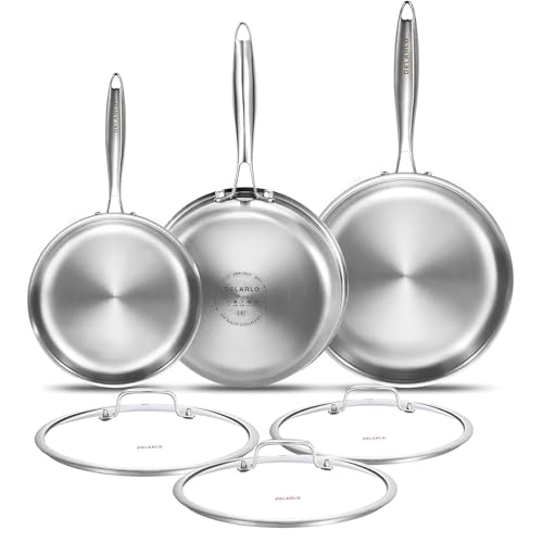 Tri ply Stainless Steel Frying Pan Set with Lid 8" 10" 12"