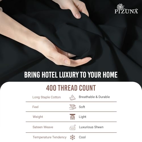 Cotton Full Duvet Cover + Sheet Set 400 Thread Count Black