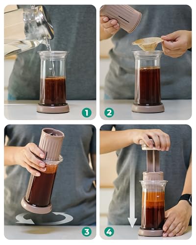 D1 All-in-one 1-2 Cup Portable Coffee Maker with 200-Count Paper Filters Included, Cold & Hot Brew, a French-press Style Coffee Press for Travel, Hiking & Camping