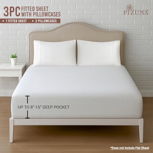 Cotton California King Fitted Sheet + 2 Pillowcases Set 400TC White