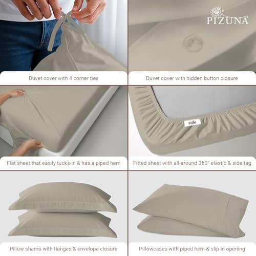 Cotton Queen Duvet Cover + Sheet Set 400 Thread Count Simply Taupe