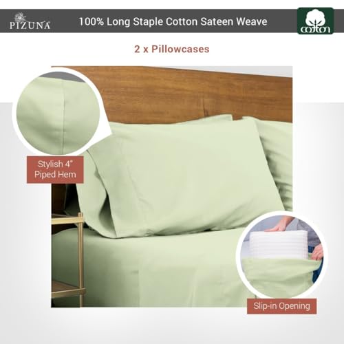 100% Cotton King Size Pillowcases 400 Thread Count Light Sage (2 Count)