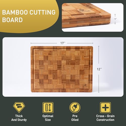 Bamboo Cutting Board 17'' Wood Cutting Boards for Kitchen Wooden Non Toxic