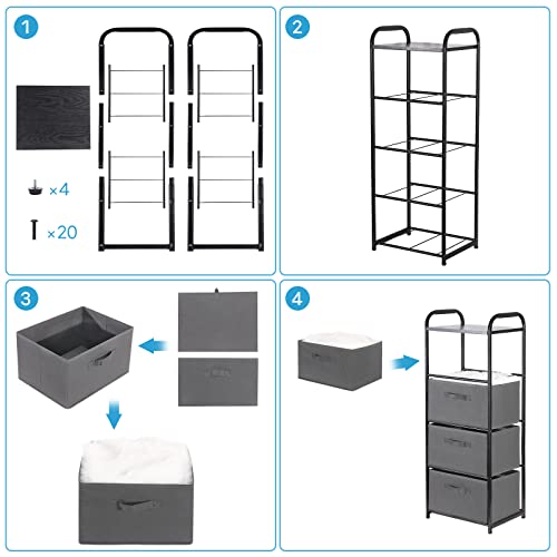 4 Drawer Fabric Dresser Tall Storage Tower