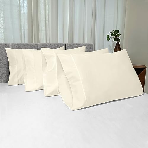 100% Cotton 4PC Queen Size Pillowcases 400 Thread Count New Ivory (2 Count)