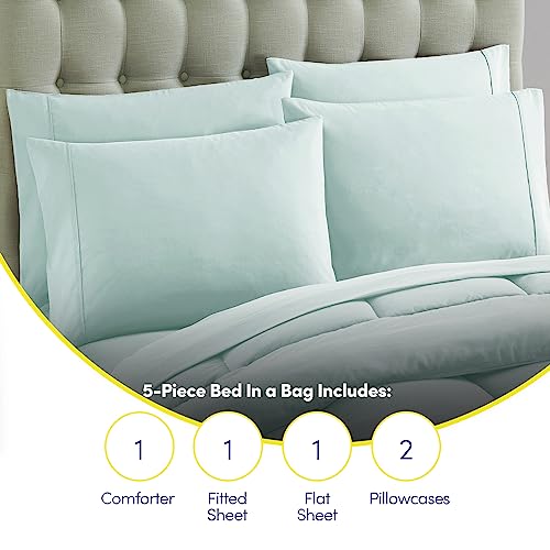 5 Piece Comforter Set Bag Solid Color All Season Soft Down Alternative Blanket & Luxurious Microfiber Bed Sheets