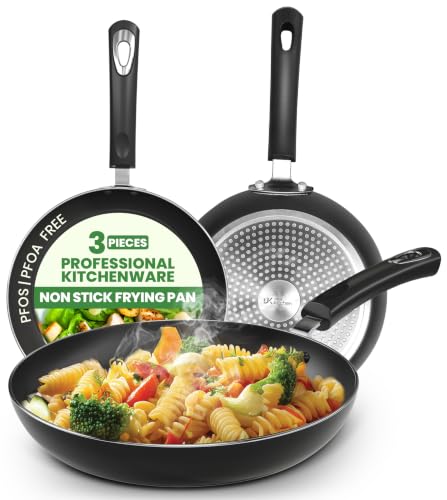 Nonstick Frying Pan Set 3 Piece 8 9.5 11 Inch PFOA Free Grey (3 Count)