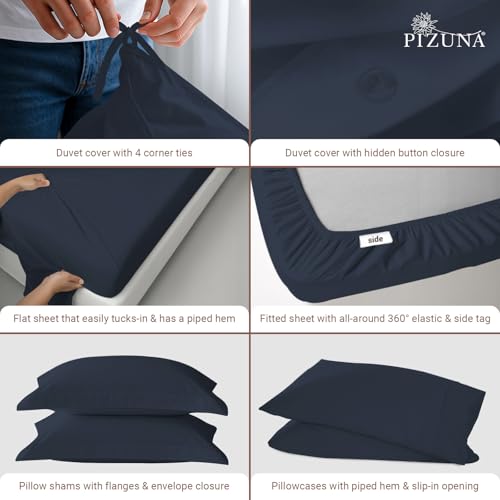 Cotton Full Duvet Cover + Sheet Set 400 Thread Count Dark Blue