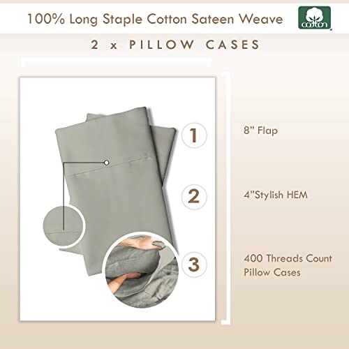 100% Cotton Standard Size Pillowcases 400 Thread Count Silver (2 Count)