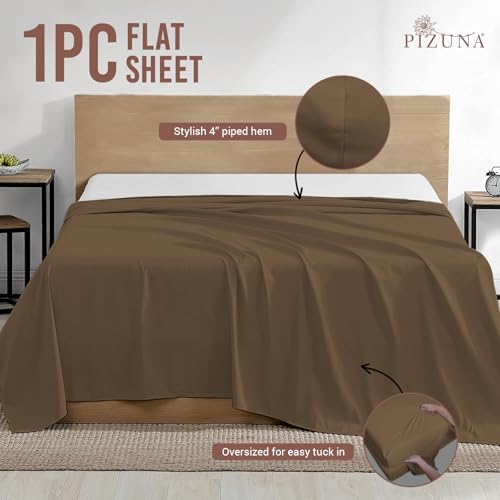 100% Cotton King Flat Sheet 400 Thread Count Woody Brown