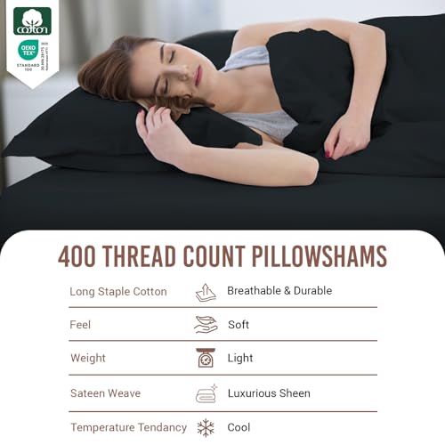 Pure 100% Cotton Pillow Shams King Size Set of 2 Black (2 Count)