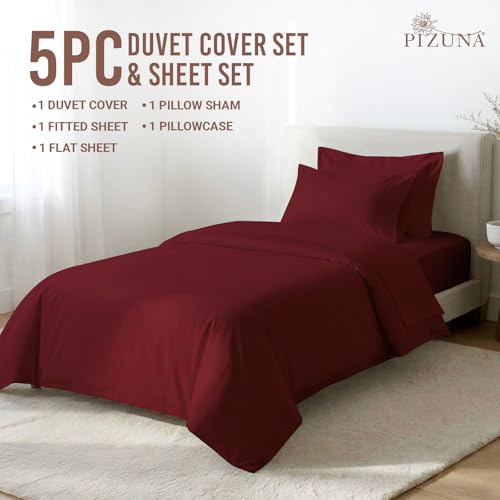 Cotton Twin Duvet Cover + Sheet Set 400 Thread Count Rio Red