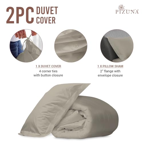 100% Cotton Twin Duvet Cover Set 400 Thread Count Simply Taupe