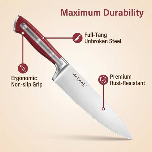 Knife Set Red Kitchen Knife Block Set w Built