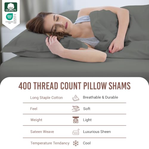 100% Cotton King Pillow Shams 400 Thread Count Dark Grey (2 Count)