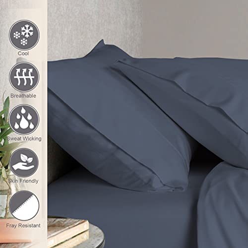 100% Cotton King Size Pillowcases 400 Thread Count Dark Blue (2 Count)