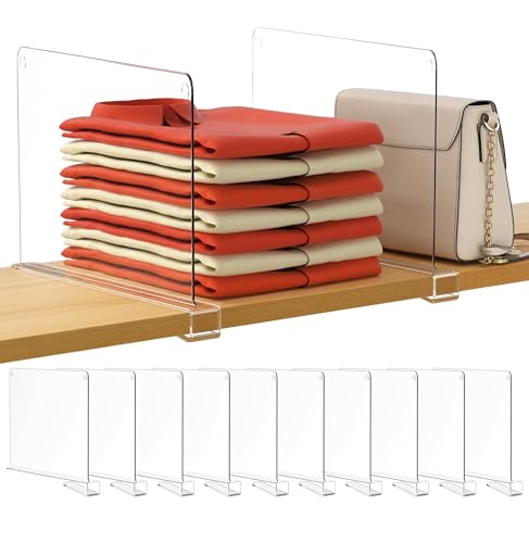 Clear 12 Inches Tall [Extra Tall Version] Acrylic Shelf Dividers for Closet Organization 10PCS Closet Shelf Divider Closet Dividers for Shelves Shelf Organizer for Closet Shelf Organizer